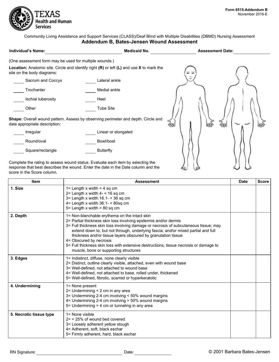 Form 6515 Addendum B Bates-Jensen Wound Assessment - Texas, Page 1