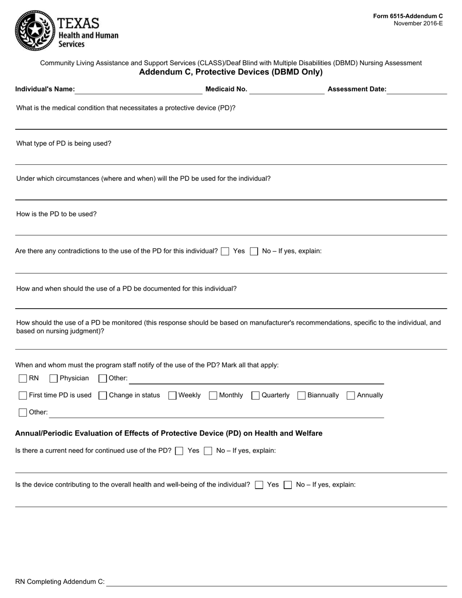 Form 6515 Addendum C Protective Devices (Dbmd Only) - Texas, Page 1