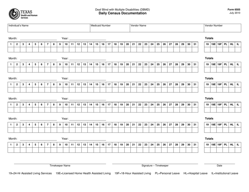 Form 6505 Daily Census Documentation - Texas