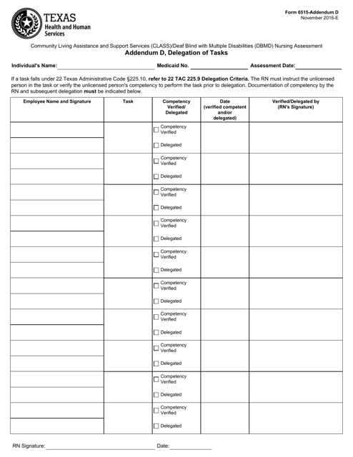 Form 6515 Addendum D Delegation of Tasks - Texas