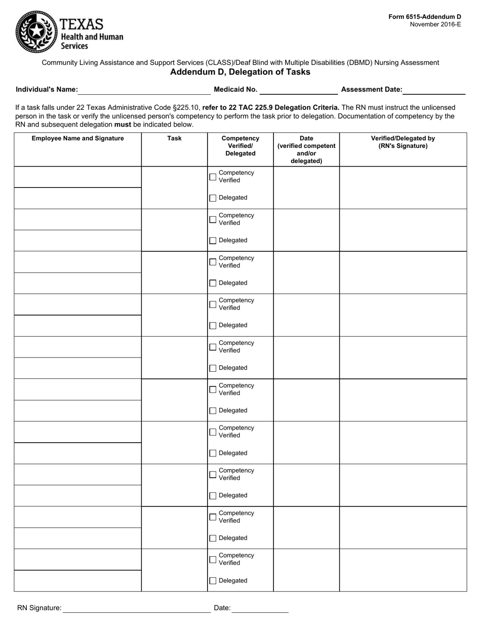 Form 6515 Addendum D Delegation of Tasks - Texas, Page 1