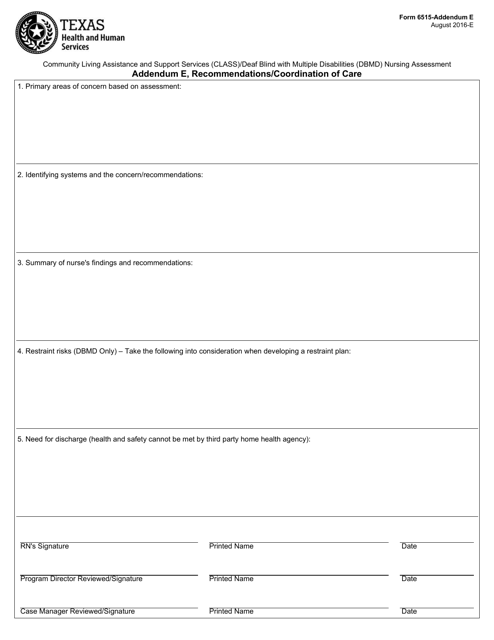 Form 6515 Addendum E  Printable Pdf