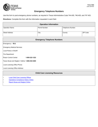 Document preview: Form 7243 Emergency Telephone Numbers - Texas