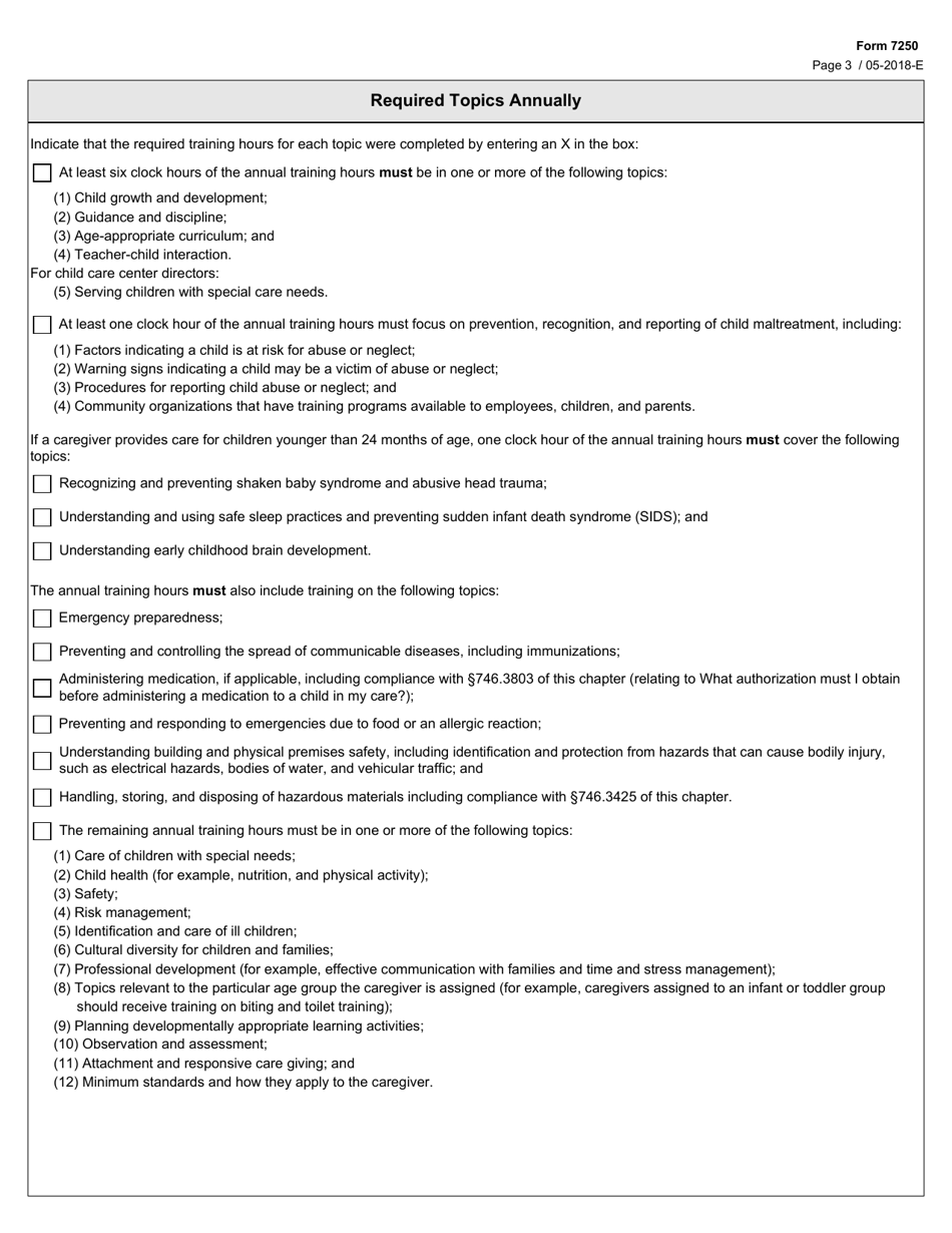 Form 7250 Staff Training Record - Texas, Page 3