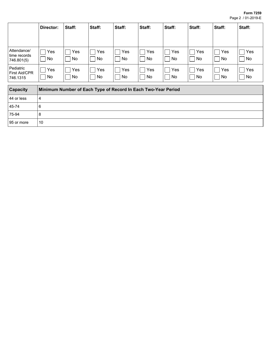 Form 7259 Personnel Records Evaluation  Child Care Centers - Texas, Page 2