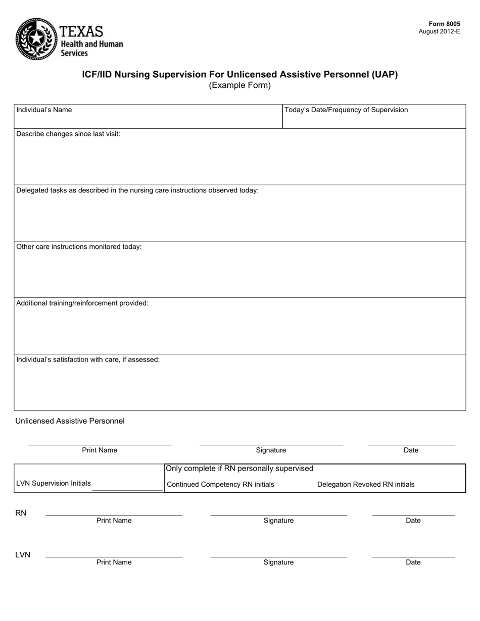 Form 8005 Icf / Iid Nursing Supervision for Unlicensed Assistive Personnel (Uap) - Texas, Page 1