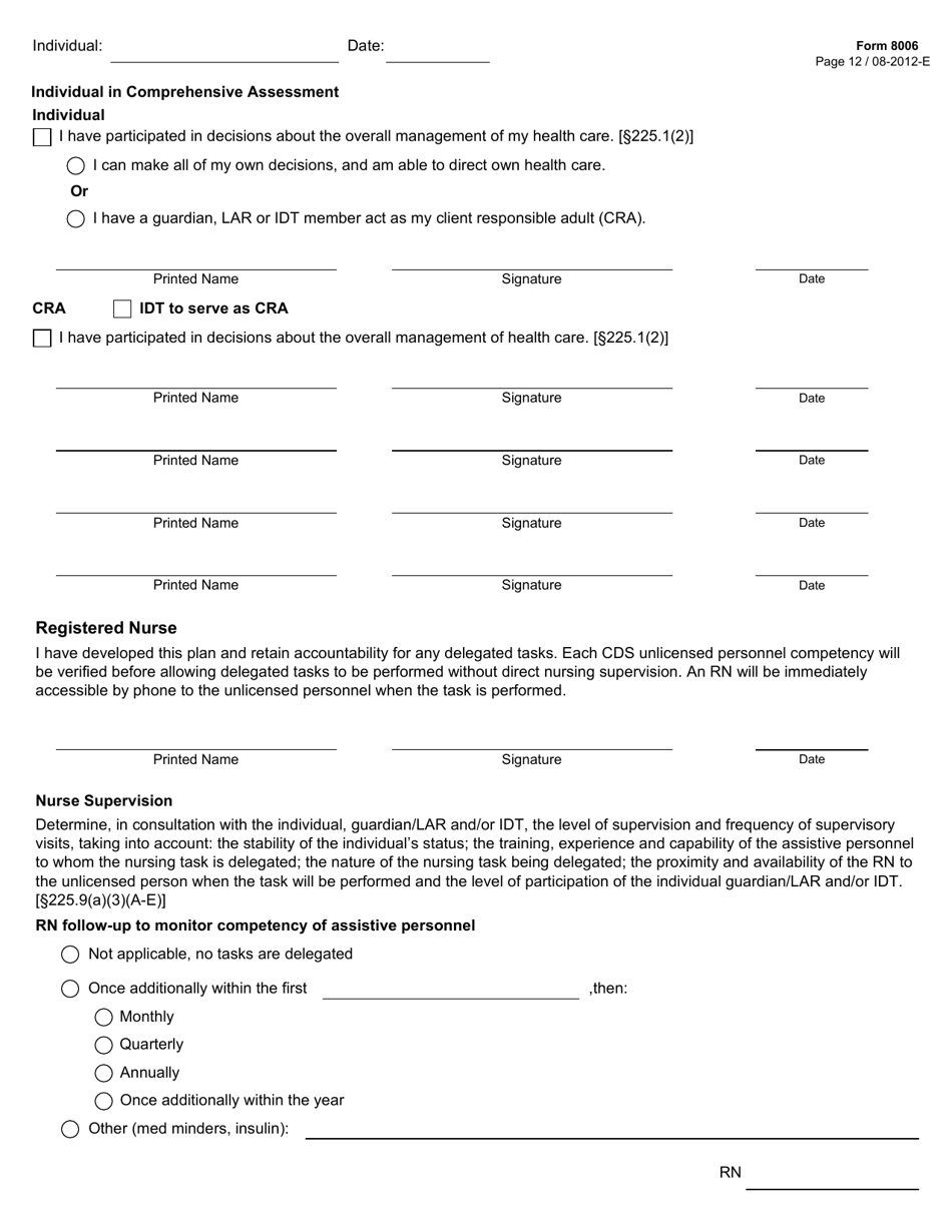 Form 8006 Icf / Iid Comprehensive Nursing Assessment (Example Form) - Texas, Page 12
