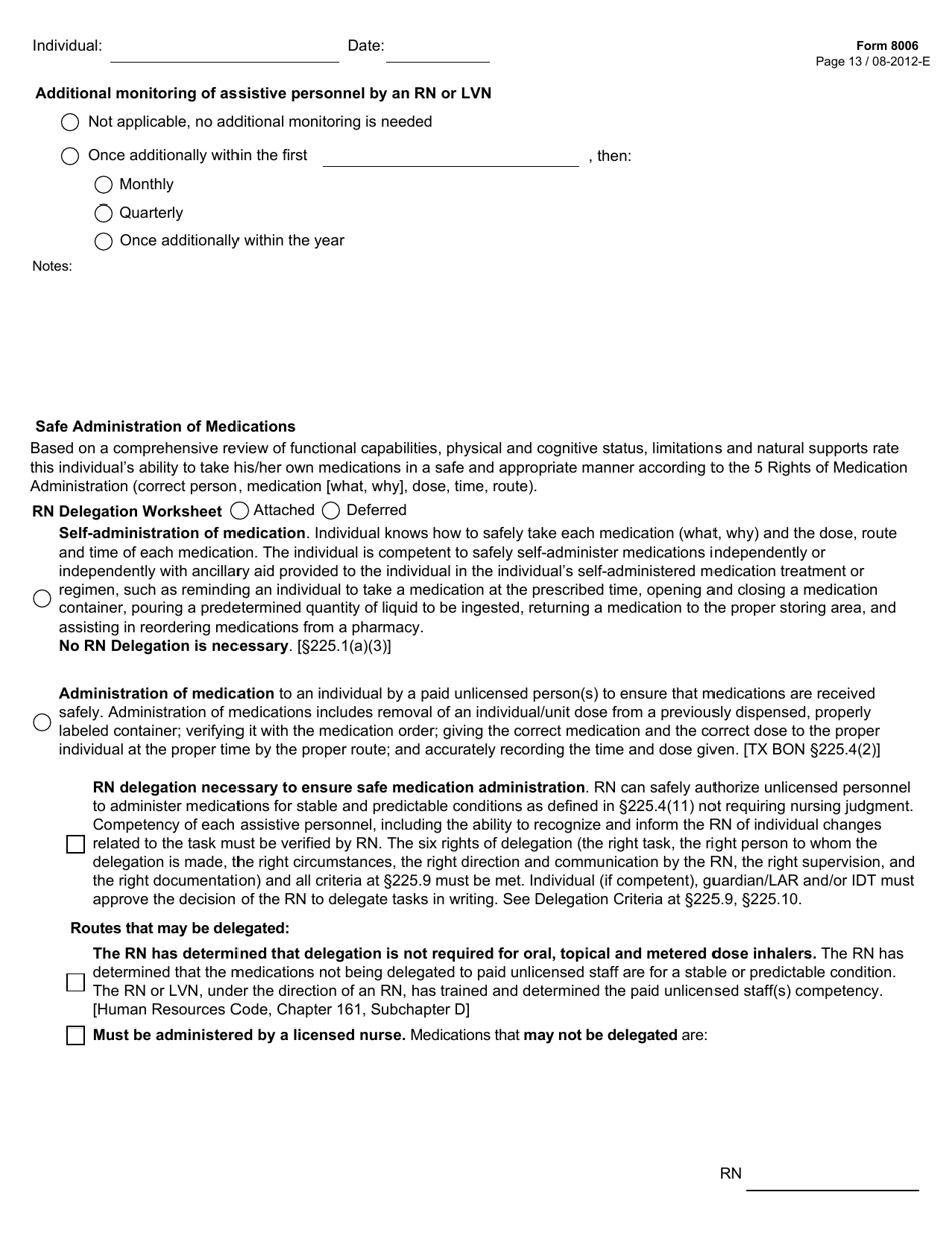 Form 8006 Icf / Iid Comprehensive Nursing Assessment (Example Form) - Texas, Page 13
