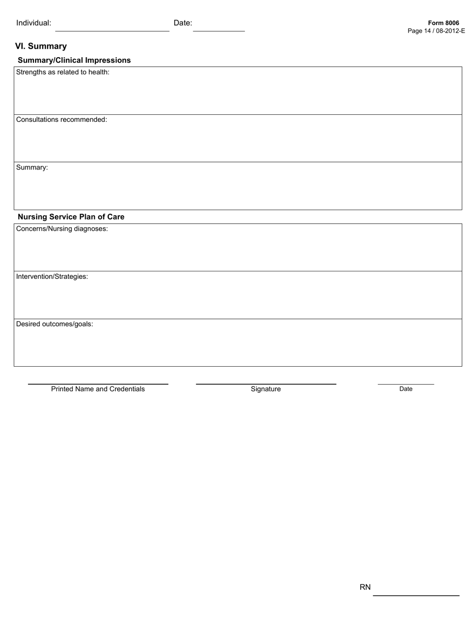 Form 8006 Icf / Iid Comprehensive Nursing Assessment (Example Form) - Texas, Page 14