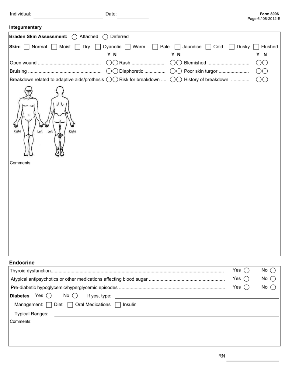 Form 8006 Icf / Iid Comprehensive Nursing Assessment (Example Form) - Texas, Page 6