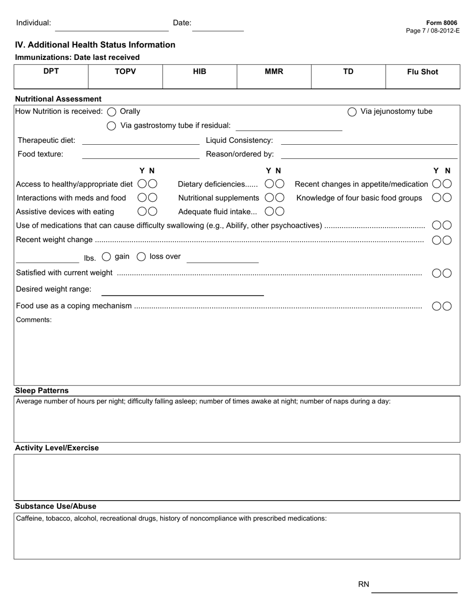 Form 8006 Icf / Iid Comprehensive Nursing Assessment (Example Form) - Texas, Page 7