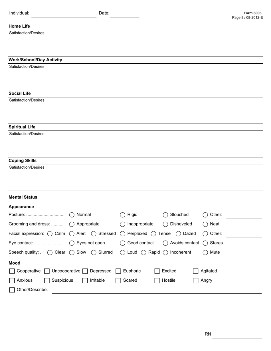 Form 8006 Icf / Iid Comprehensive Nursing Assessment (Example Form) - Texas, Page 8