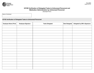 Form 8010 Icf/Iid Verification of Delegated Tasks to Unlicensed Personnel and Medication Administration by Unlicensed Personnel (Example Form) - Texas