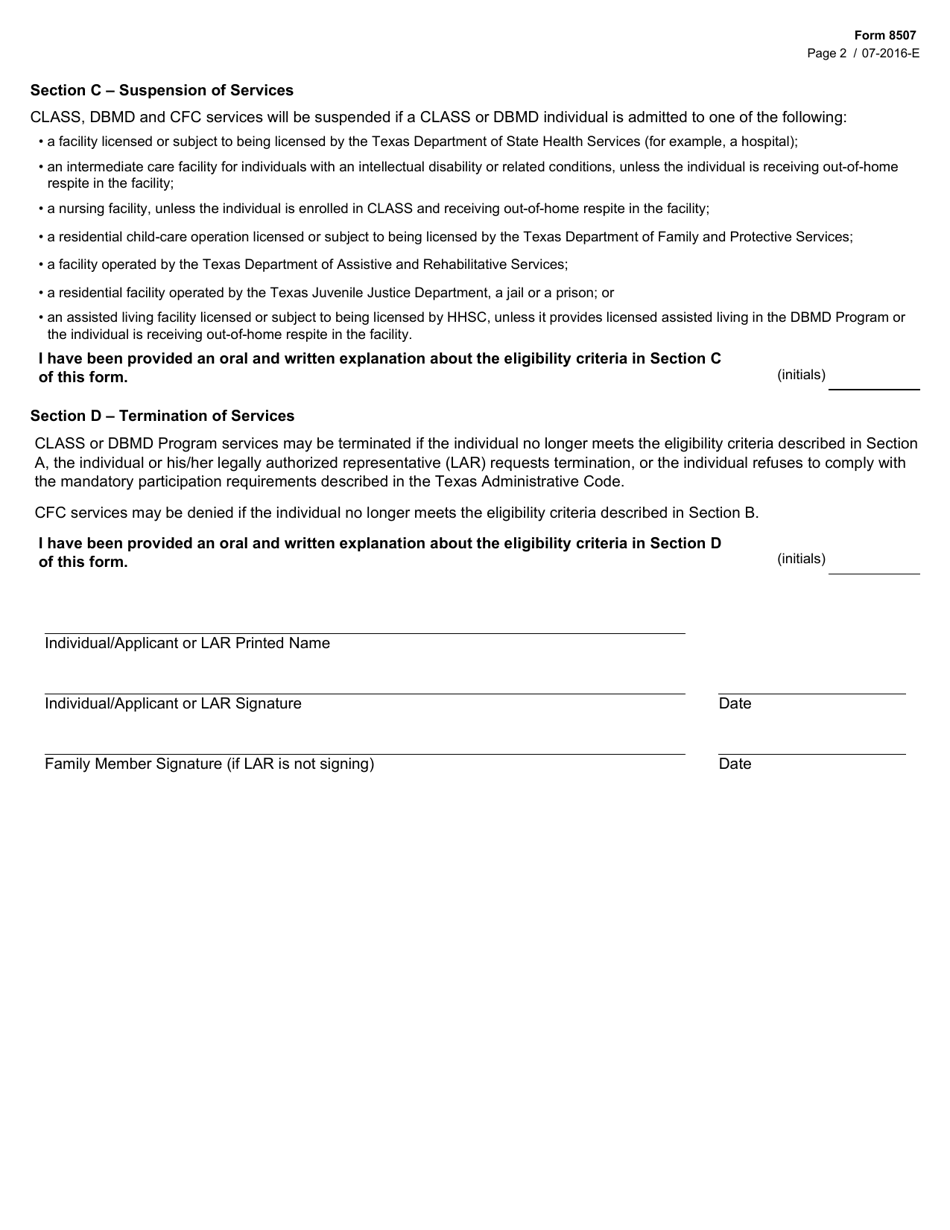 Form 8507 Understanding Program Eligibility - Class / Dbmd - Texas, Page 2