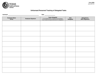 Document preview: Form 8509 Unlicensed Personnel Tracking of Delegated Tasks - Texas