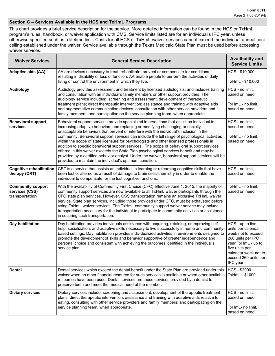 Form 8511 Understanding Program Eligibility and Services - Texas, Page 2