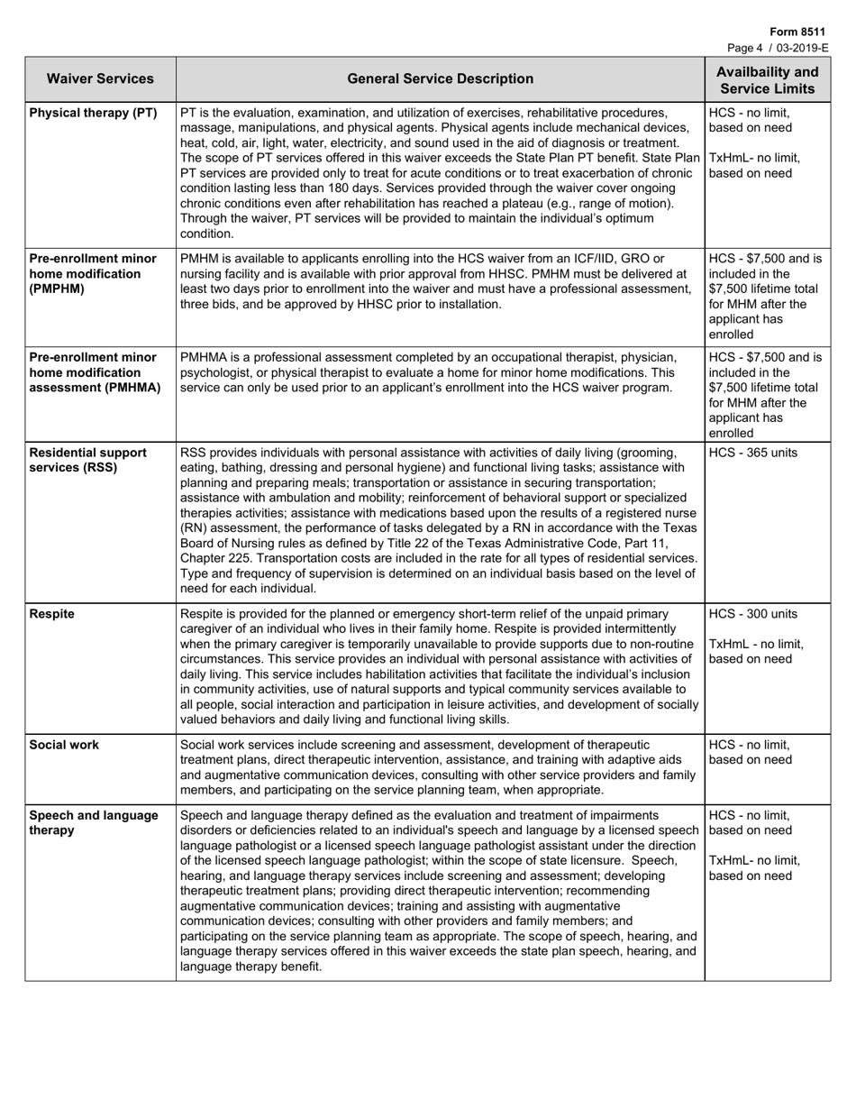 Form 8511 Understanding Program Eligibility and Services - Texas, Page 4