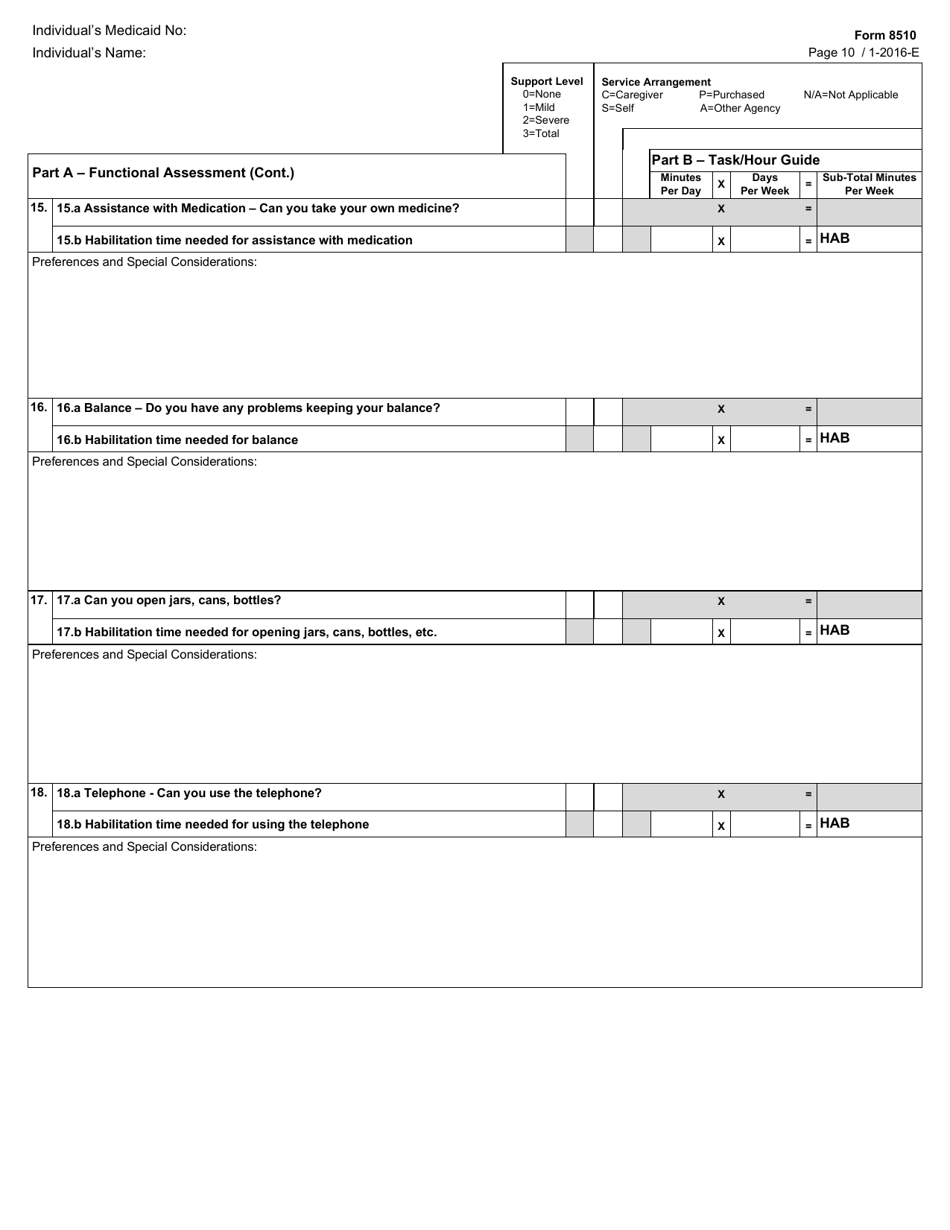 Form 8510 Hcs / Txhml Cfc Pas / Hab Assessment - Texas, Page 10