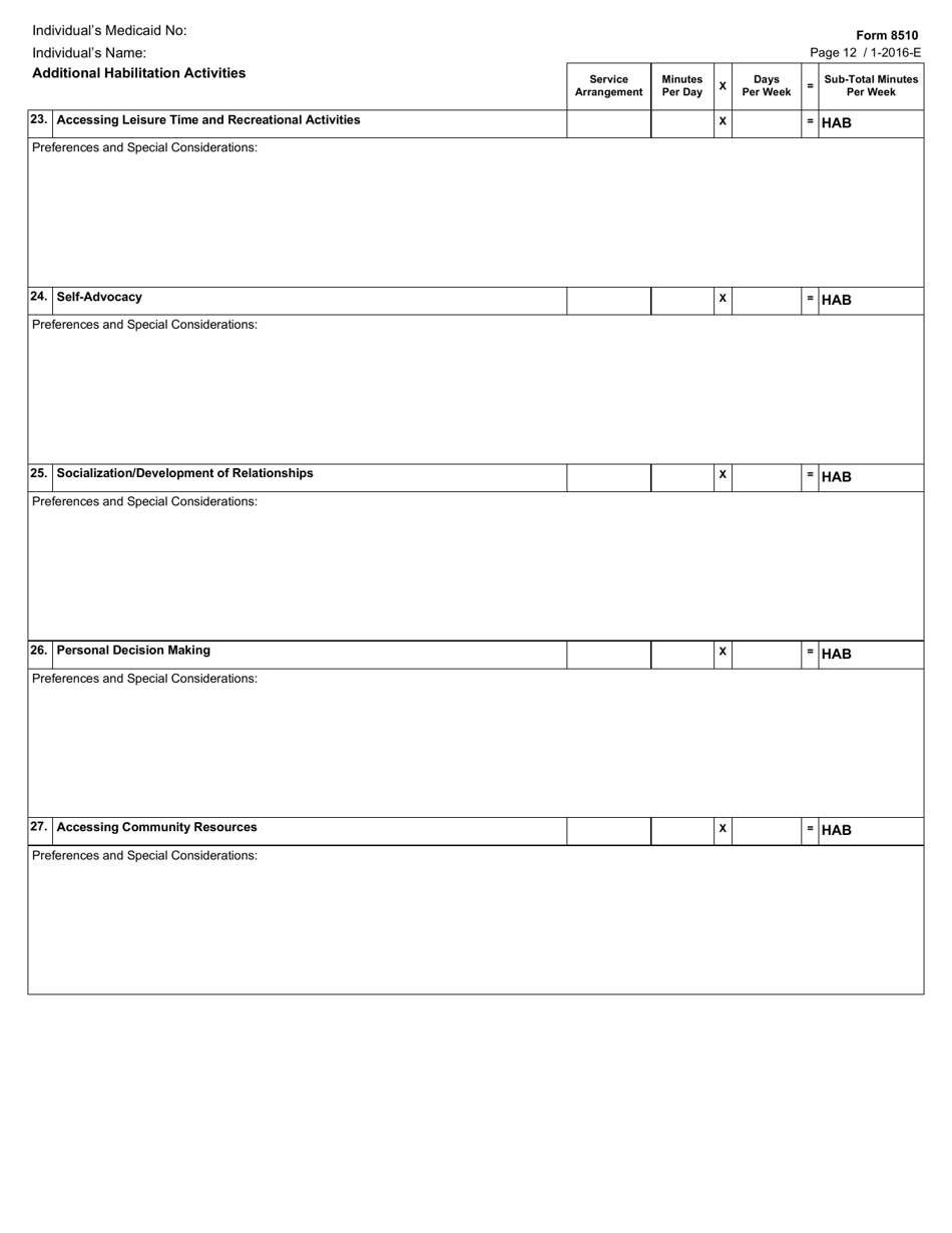 Form 8510 Hcs / Txhml Cfc Pas / Hab Assessment - Texas, Page 12