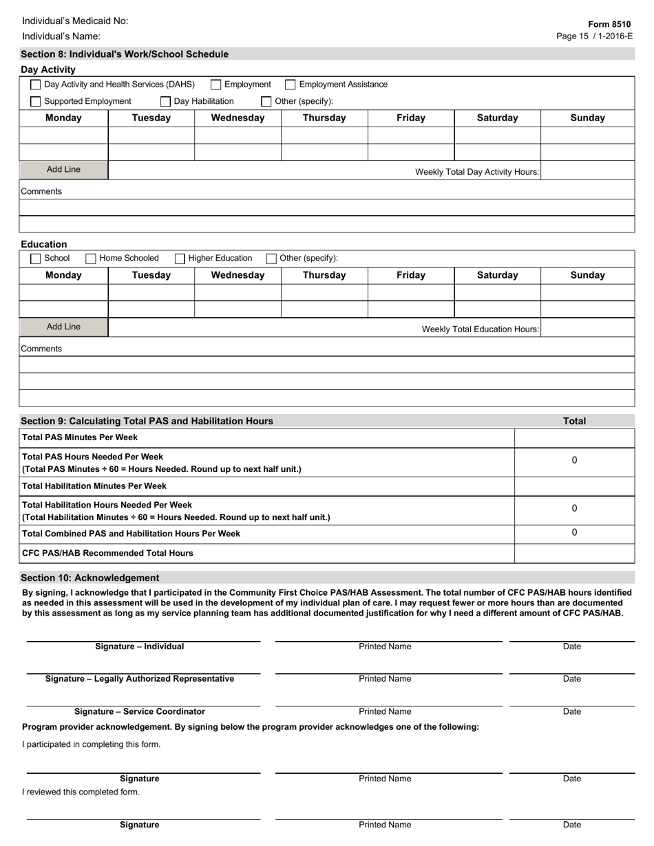 Form 8510 Hcs / Txhml Cfc Pas / Hab Assessment - Texas, Page 15