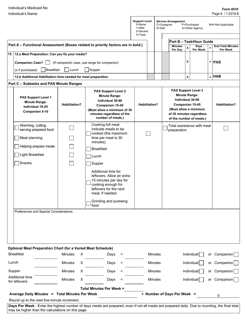Form 8510 Hcs / Txhml Cfc Pas / Hab Assessment - Texas, Page 8