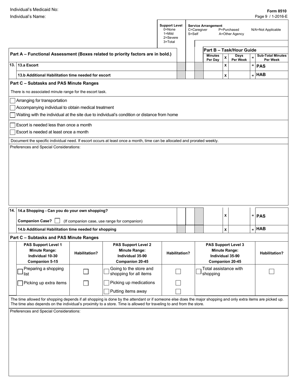Form 8510 Hcs / Txhml Cfc Pas / Hab Assessment - Texas, Page 9
