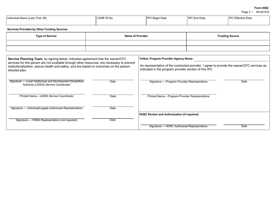 Form 8582 Individual Plan of Care  Txhml / Cfc - Texas, Page 3