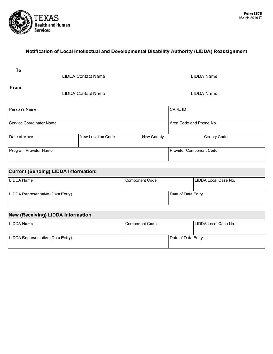 Form 8575 Notification of Local Authority (La) Reassignment - Texas, Page 1