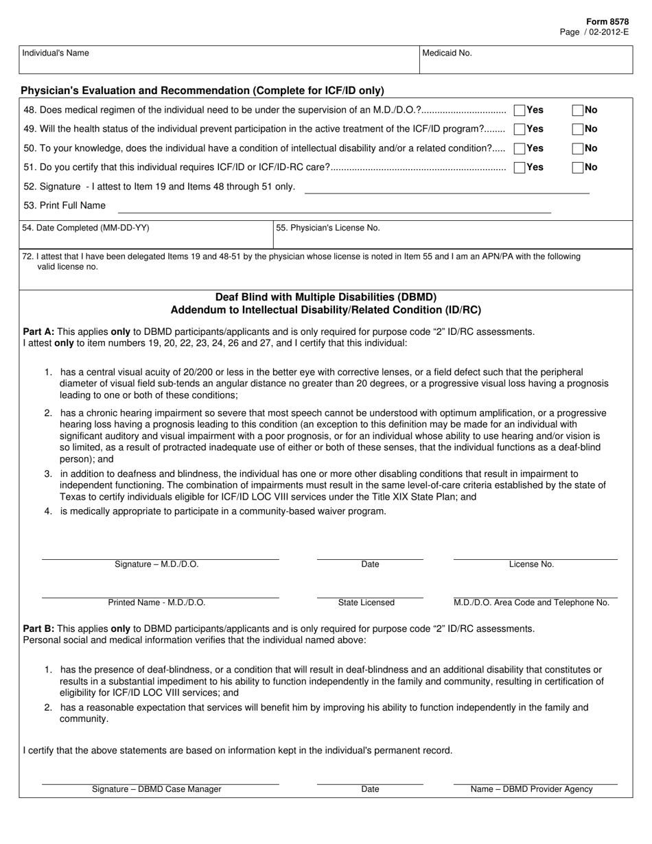 Form 8578 - Fill Out, Sign Online and Download Fillable PDF, Texas ...