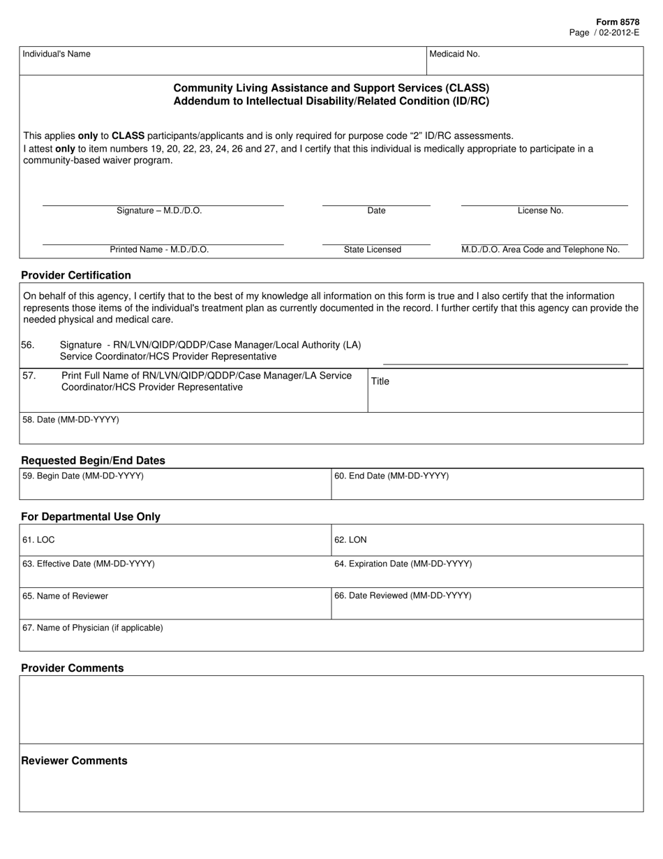 Form 8578 Intellectual Disability / Related Condition Assessment - Texas, Page 3