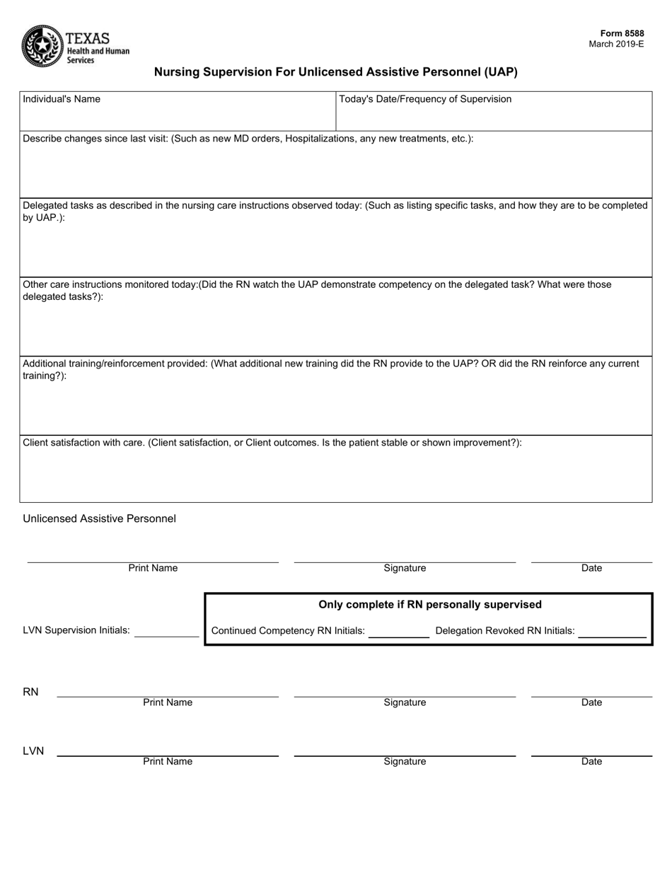 Form 8588 Nursing Supervision for Unlicensed Assistive Personnel (Uap) - Texas, Page 1