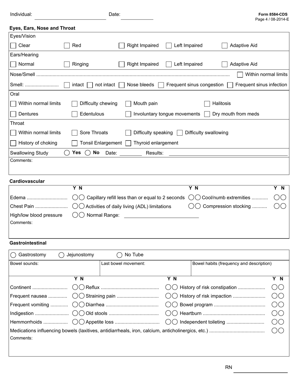 Form 8584-CDS Comprehensive Nursing Assessment and Plan of Care - Hcs Program - Texas, Page 4