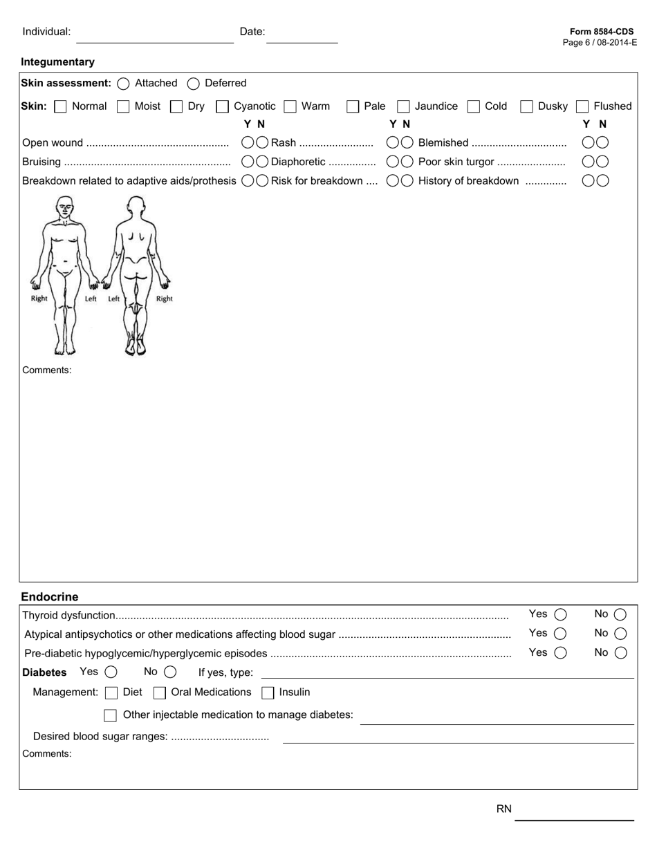 Form 8584-CDS Comprehensive Nursing Assessment and Plan of Care - Hcs Program - Texas, Page 6