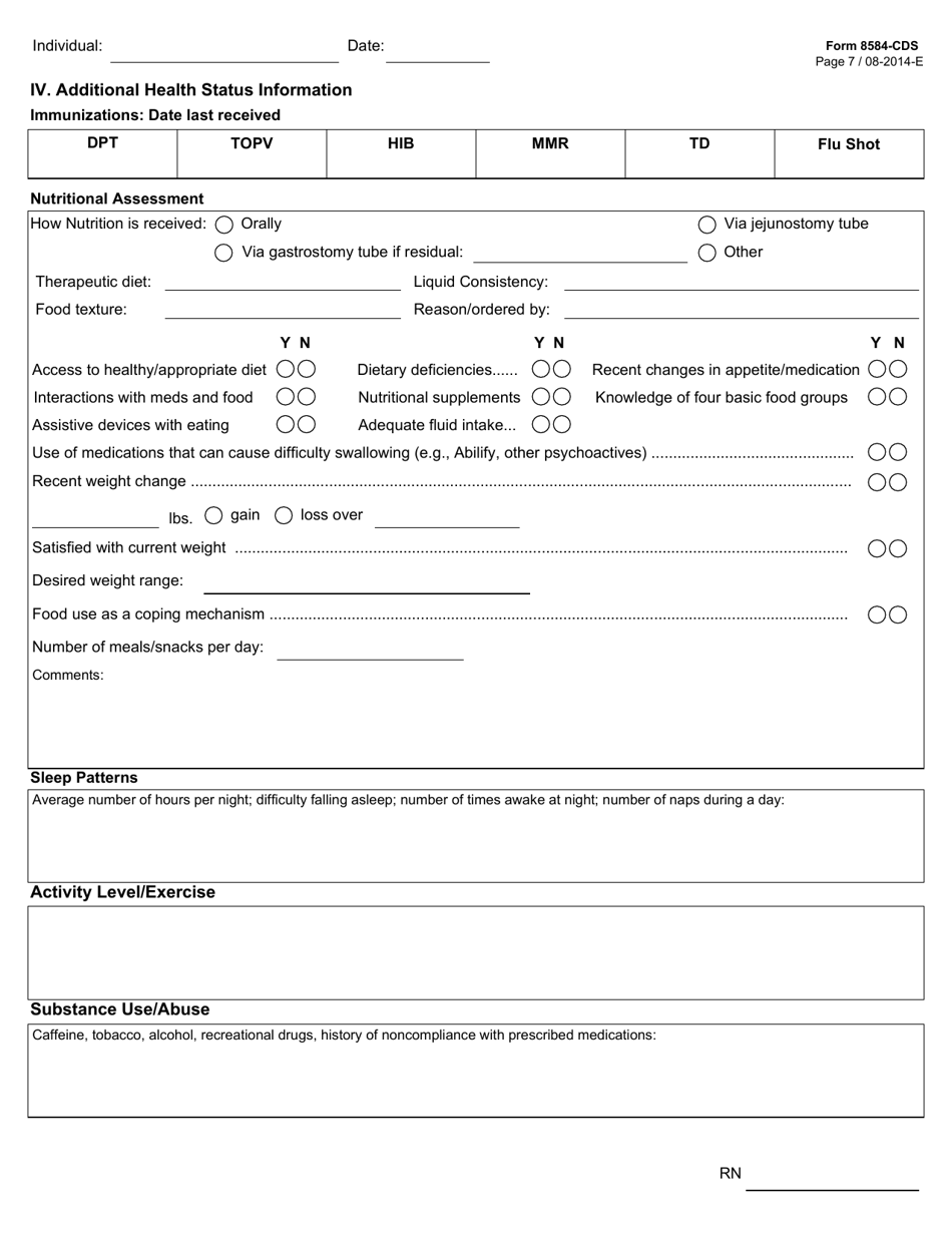 Form 8584-CDS Comprehensive Nursing Assessment and Plan of Care - Hcs Program - Texas, Page 7