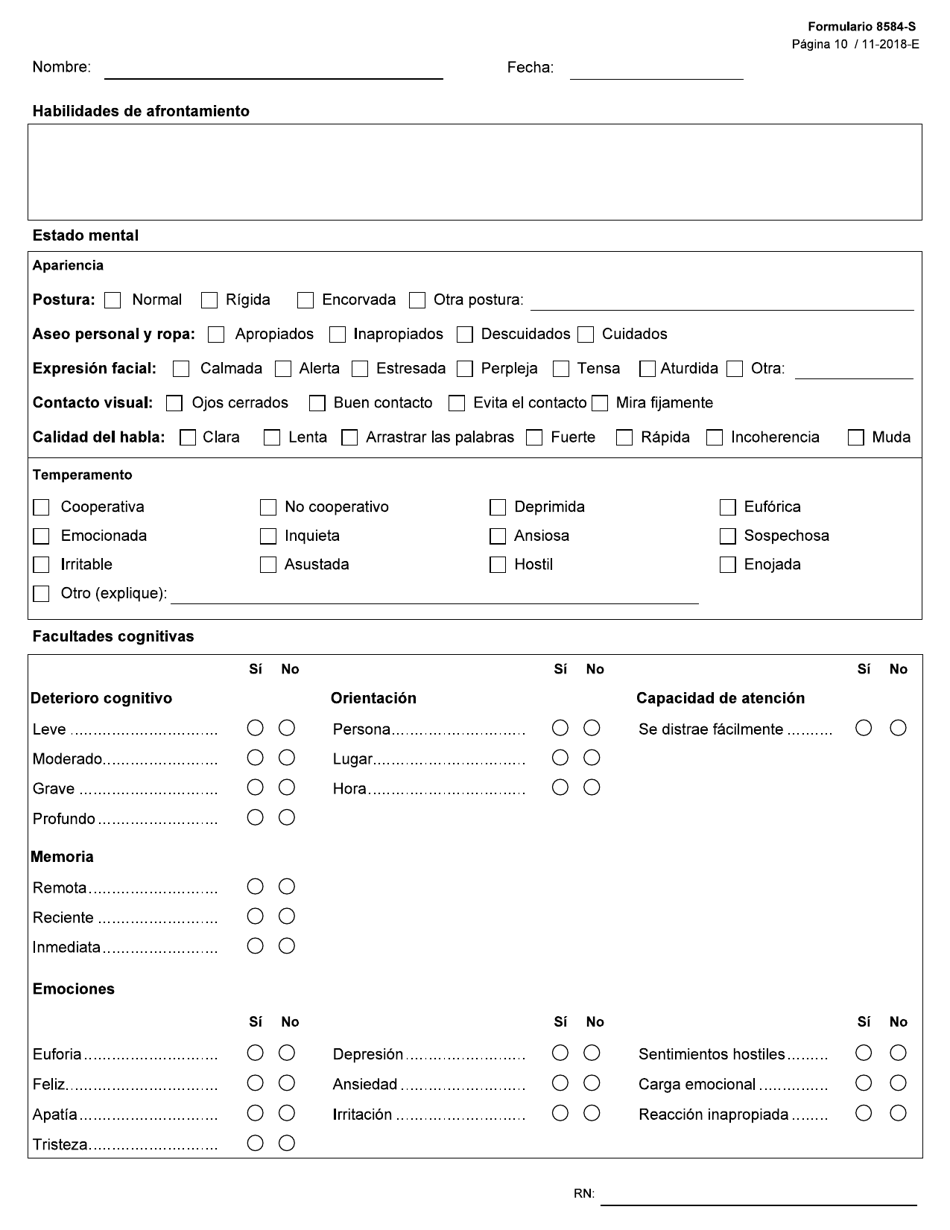 Formulario 8584-S Valoracion Integral De Enfermeria - Texas (Spanish), Page 10