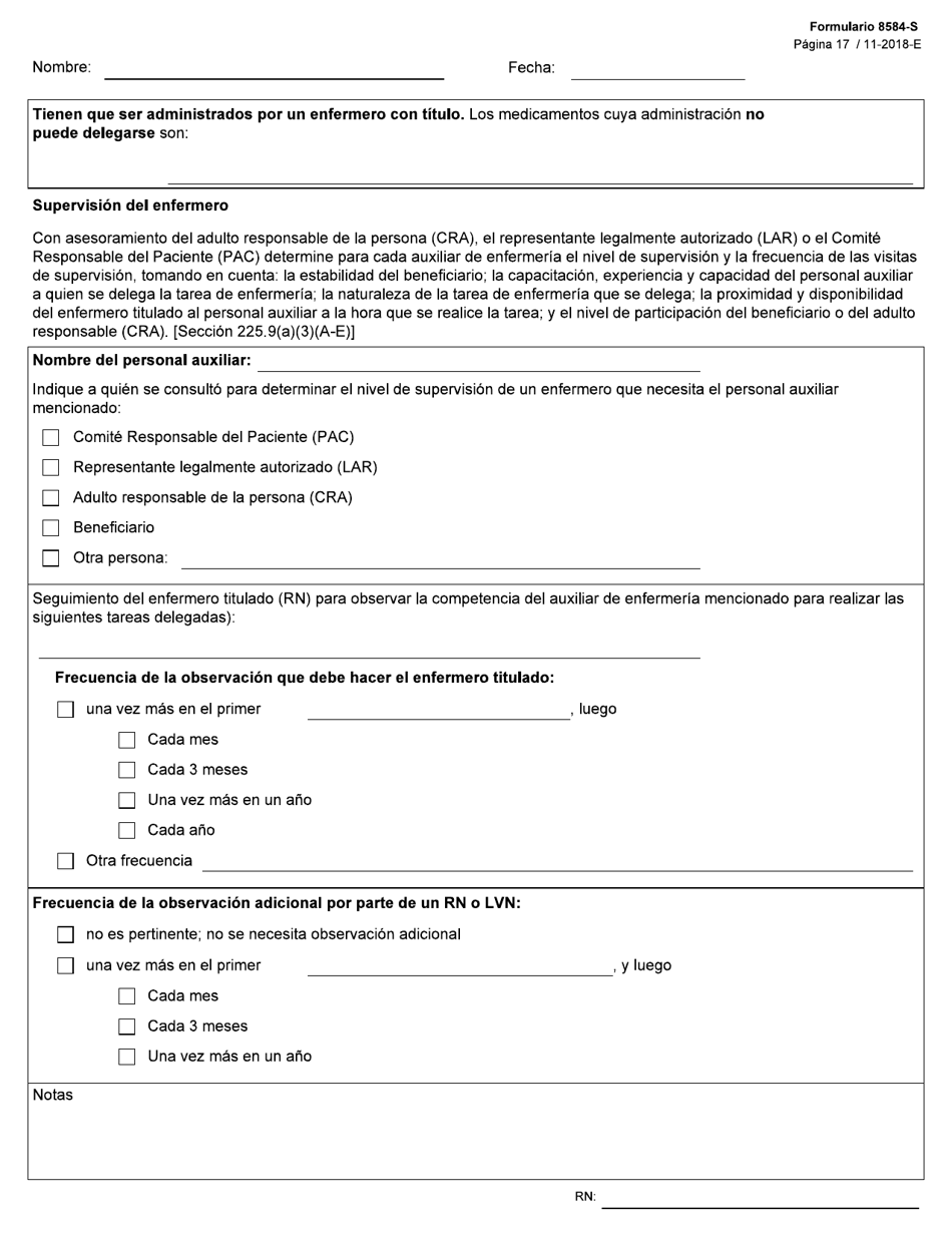 Formulario 8584-S Valoracion Integral De Enfermeria - Texas (Spanish), Page 17