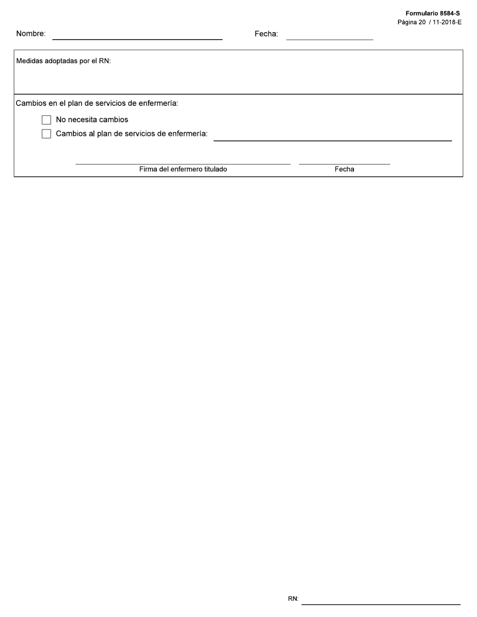 Formulario 8584-S Valoracion Integral De Enfermeria - Texas (Spanish), Page 20