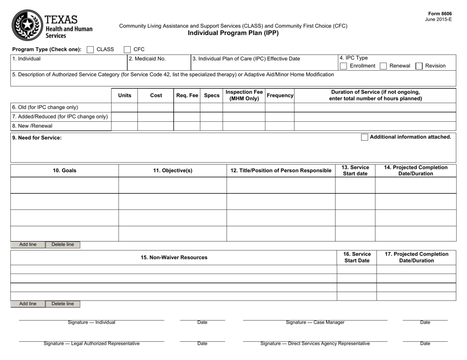 Form 8606 Individual Program Plan (Ipp) - Texas, Page 1