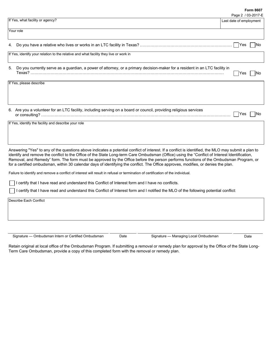 Form 8607 Conflict of Interest Screening of a Representative of the Office - Texas, Page 2