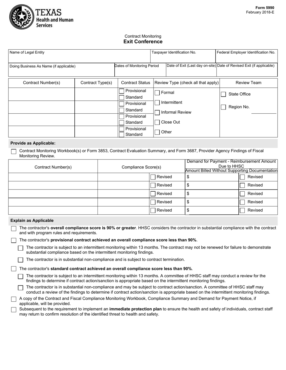 Form 5990 Contract Monitoring Exit Conference - Texas, Page 1