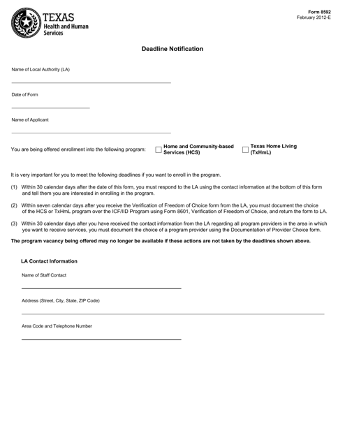 Form 8592 Deadline Notification - Texas