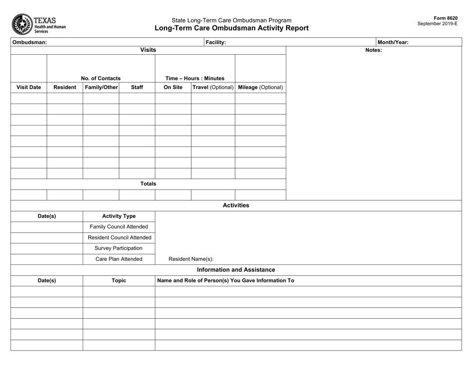 Form 8620 Long-Term Care Ombudsman Activity Report - Texas, Page 1