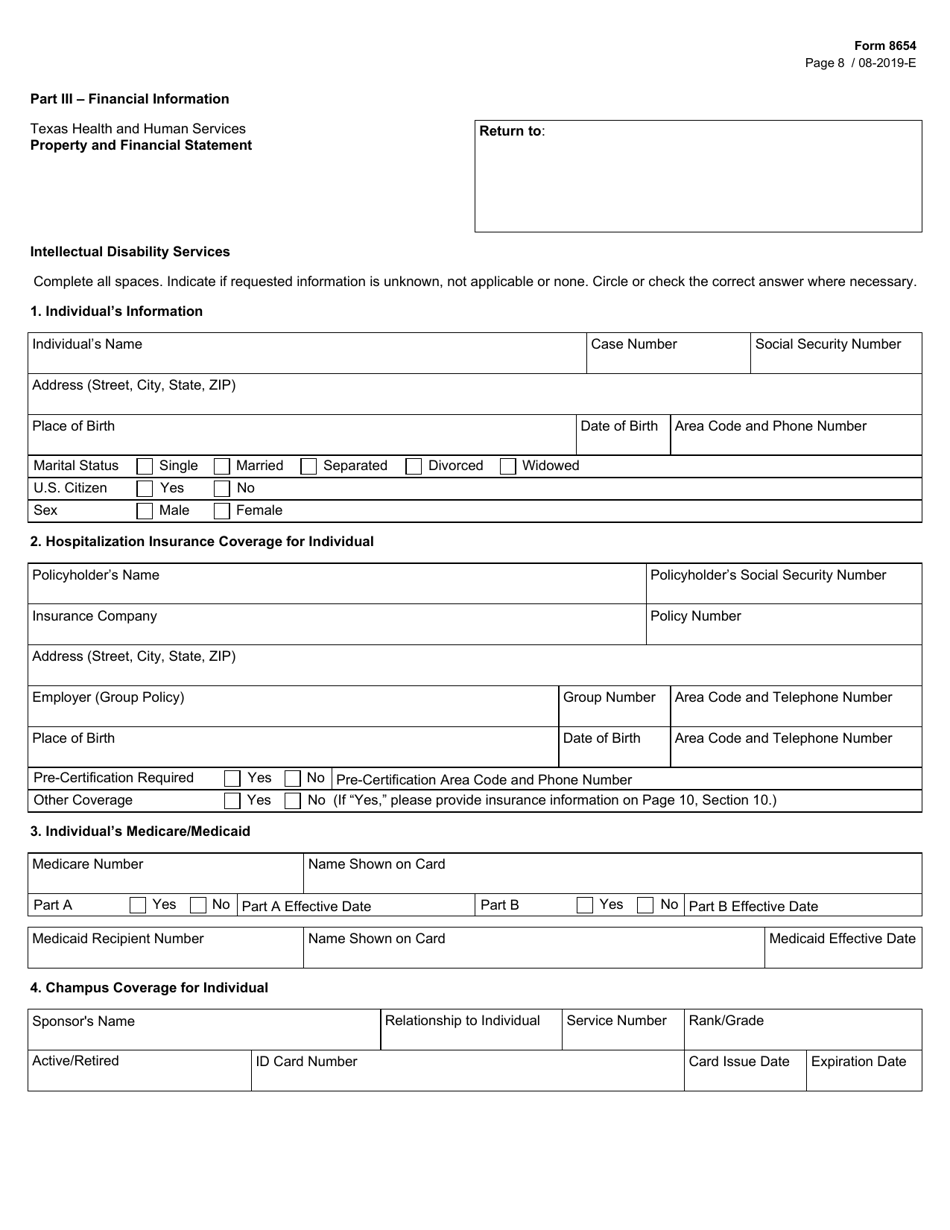 Form 8654 State Supported Living Center (Sslc) Admission Application - Texas, Page 8