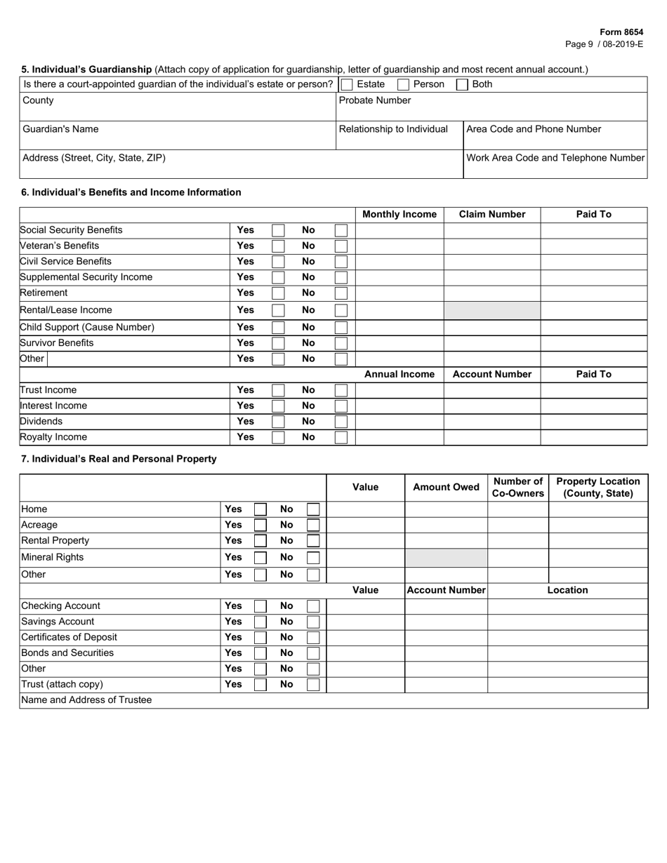 Form 8654 State Supported Living Center (Sslc) Admission Application - Texas, Page 9