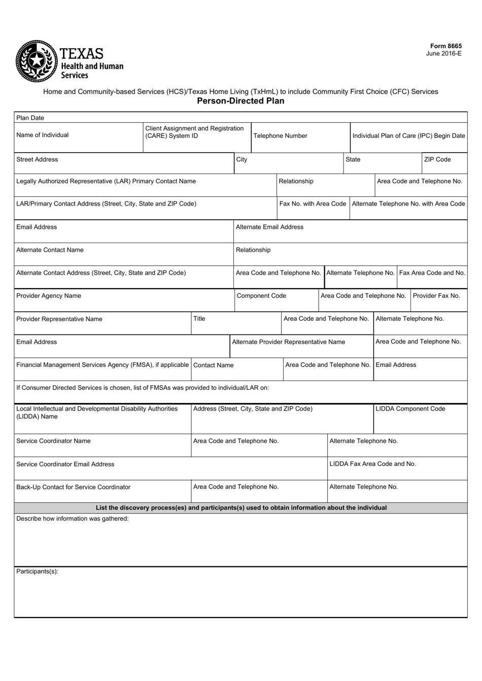 Form 8665 Person-Directed Plan - Texas, Page 1