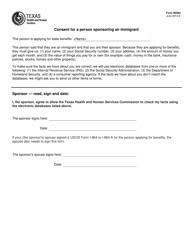 Document preview: Form H0004 Consent for a Person Sponsoring an Immigrant - Texas