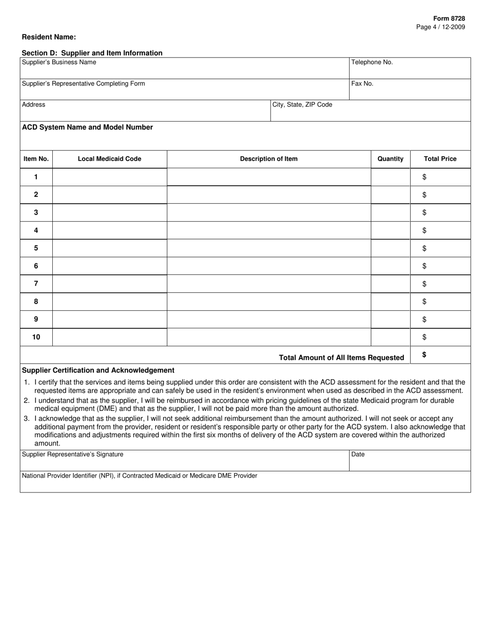 Form 8728 Icf / Iid Augmentative Communication Device (Acd) System Authorization - Texas, Page 4
