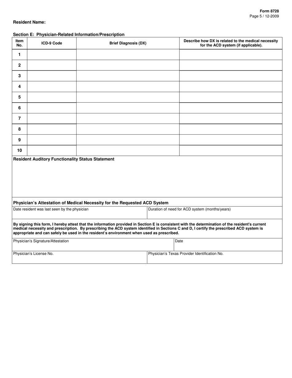 Form 8728 Icf / Iid Augmentative Communication Device (Acd) System Authorization - Texas, Page 5