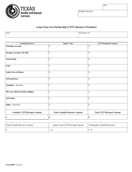 Document preview: Form H0057 Long-Term Care Partnership (Ltcp) Resource Worksheet - Texas