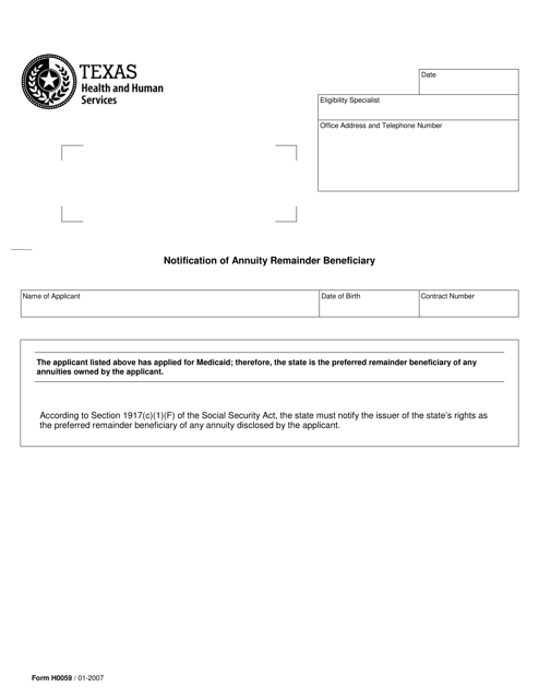 Form H0059  Printable Pdf